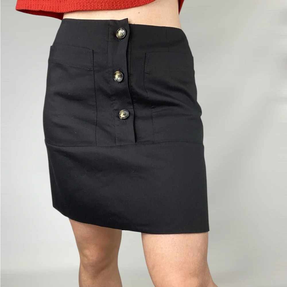 CUE Button Mini‎ Skirt High Rise Black Chic Streetwear